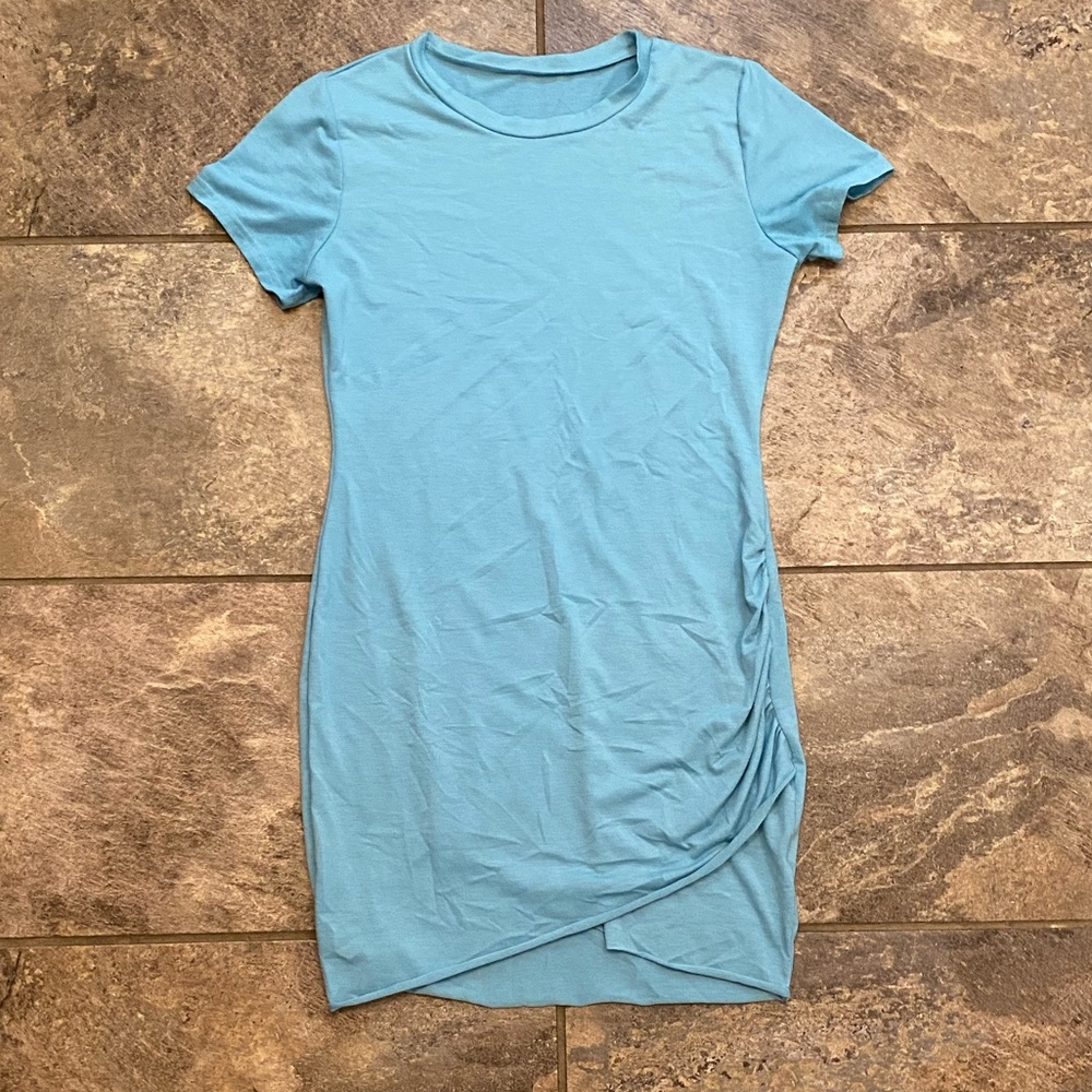 Blue Cinched Shirt Dress